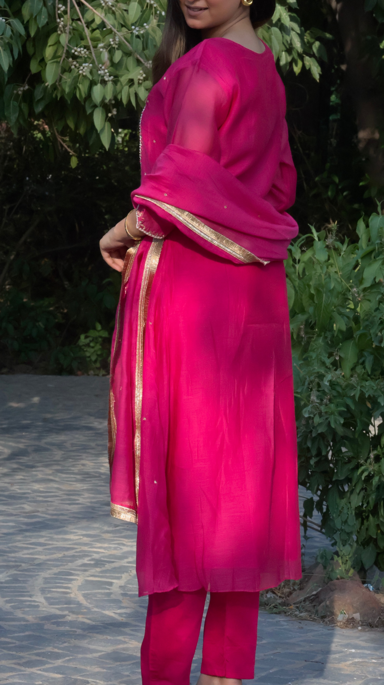 Hot Pink Chanderi Silk Suit Set