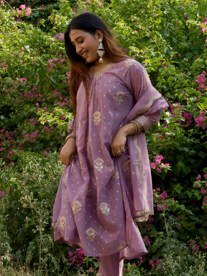 Floral Sequin & Zari Chanderi Ensemble Suit Set