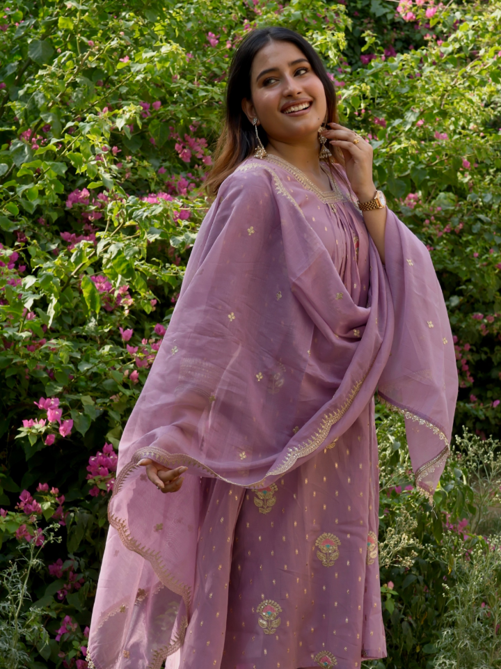Floral Sequin & Zari Chanderi Ensemble Suit Set