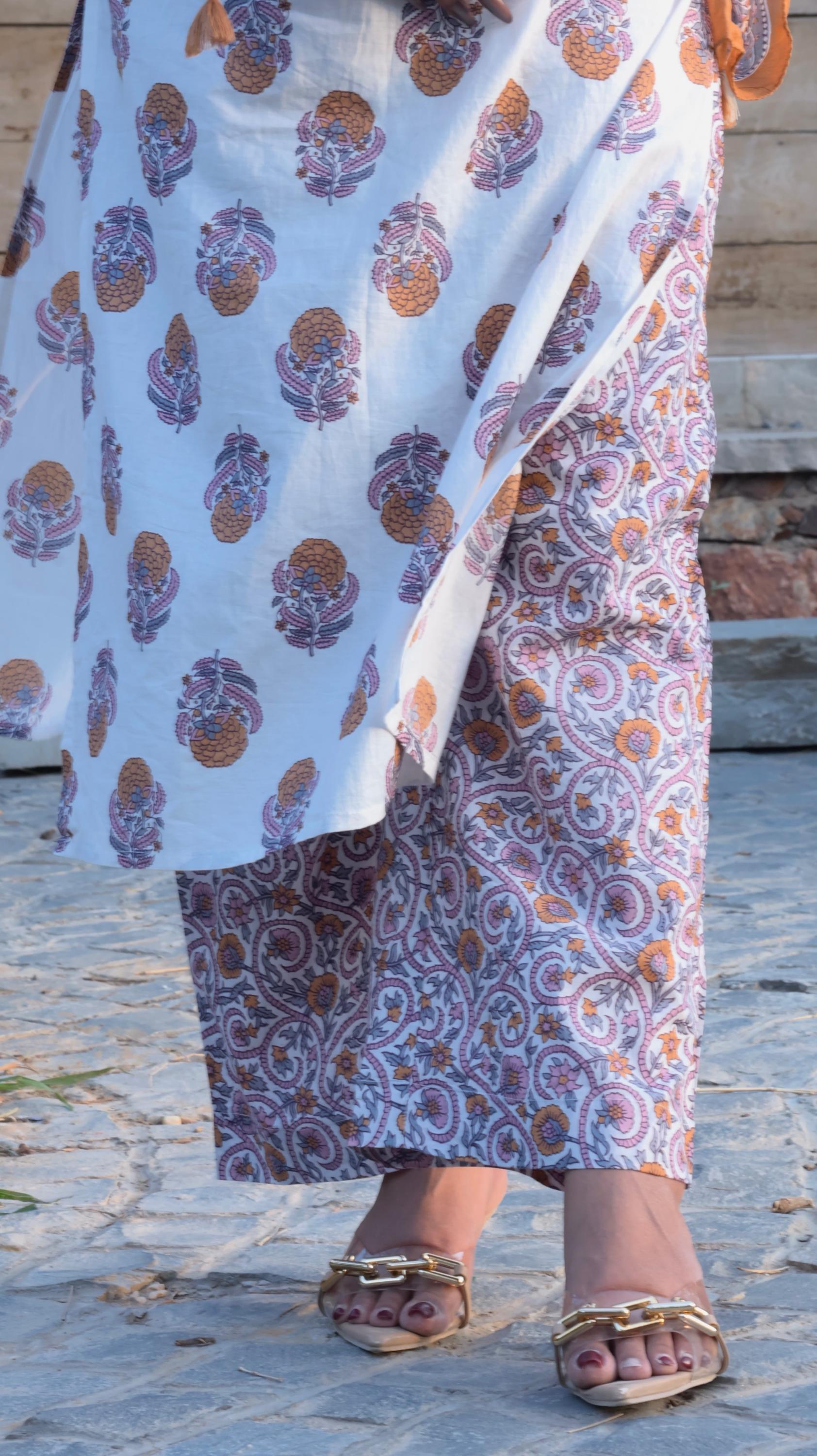 Lavender & Ochre Block-Printed Cotton Suit Set