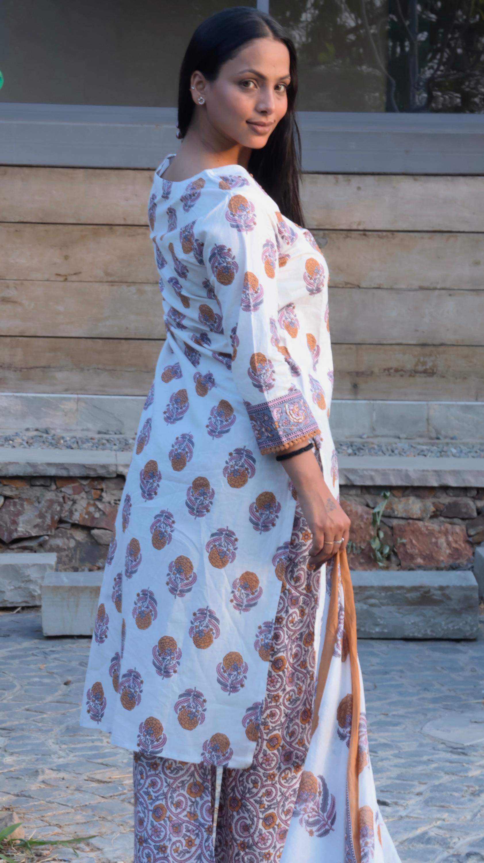 Lavender & Ochre Block-Printed Cotton Suit Set