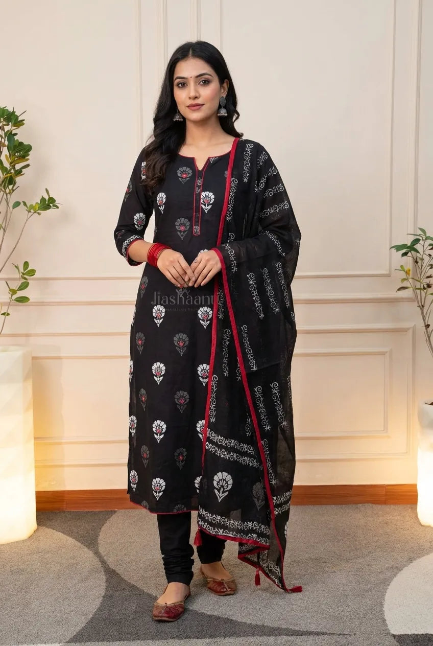 Elegant Black Printed Kurta Set