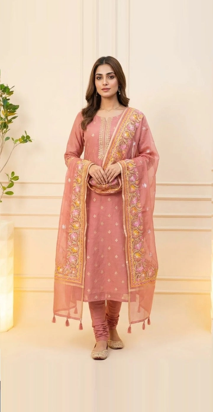 Elegant Dusty Rose Embroidered Suit Set