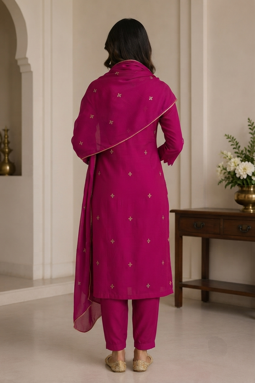 Vibrant Fuchsia Embroidered Festive Kurta Set