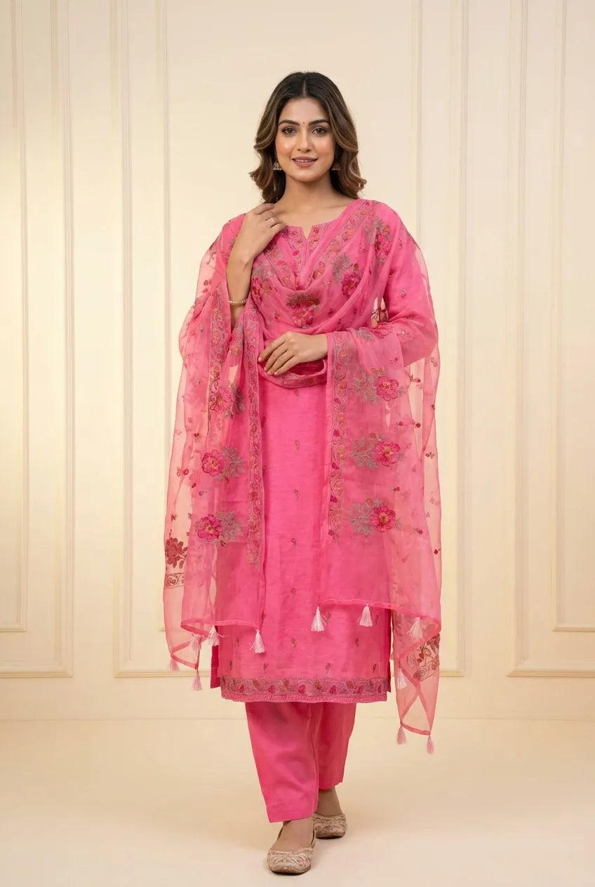 Rose Pink Embroidered Suit Set