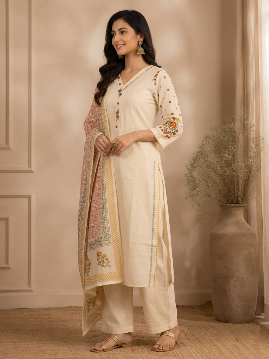 Off-White Meadows Daily Wear Straight Suit Set