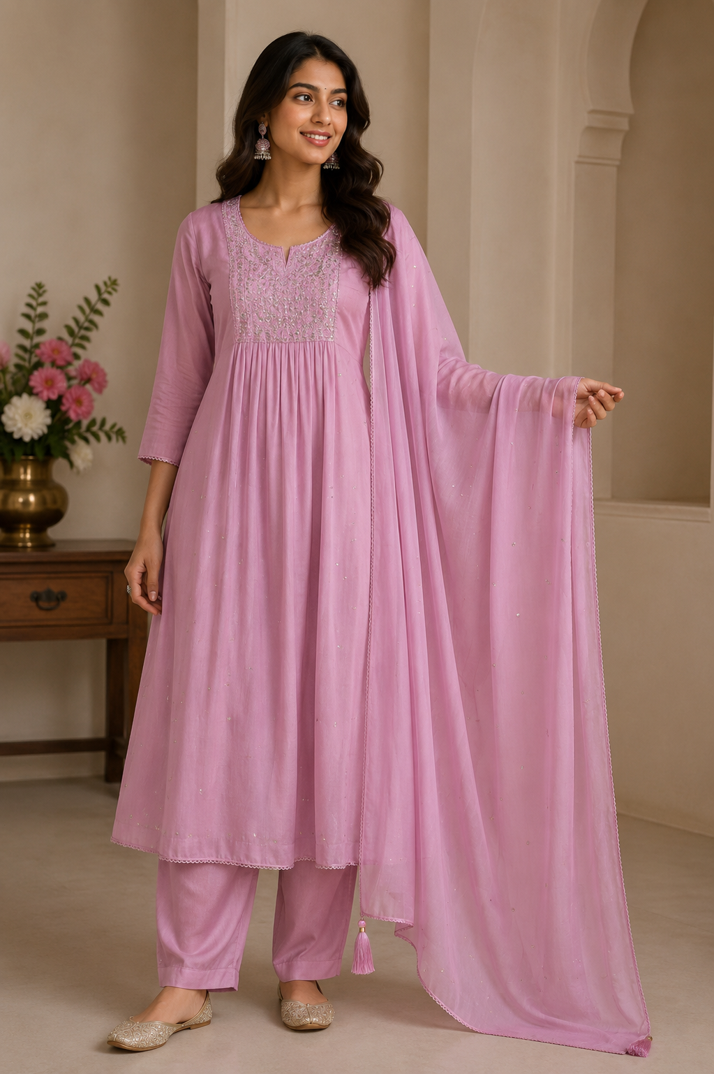 Lavender Grace Pleated Festive Kurta Set