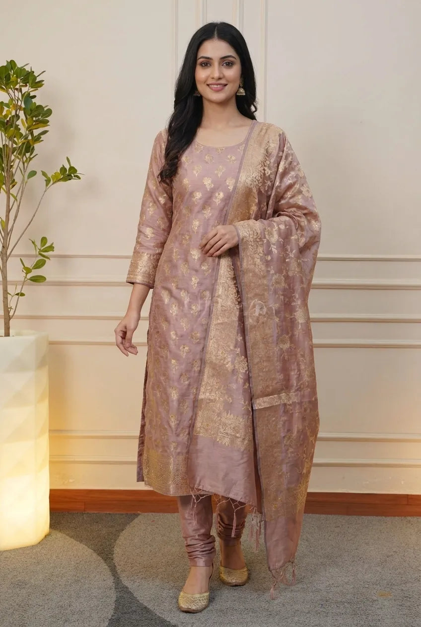 Dusty Mauve Jacquard Suit Set