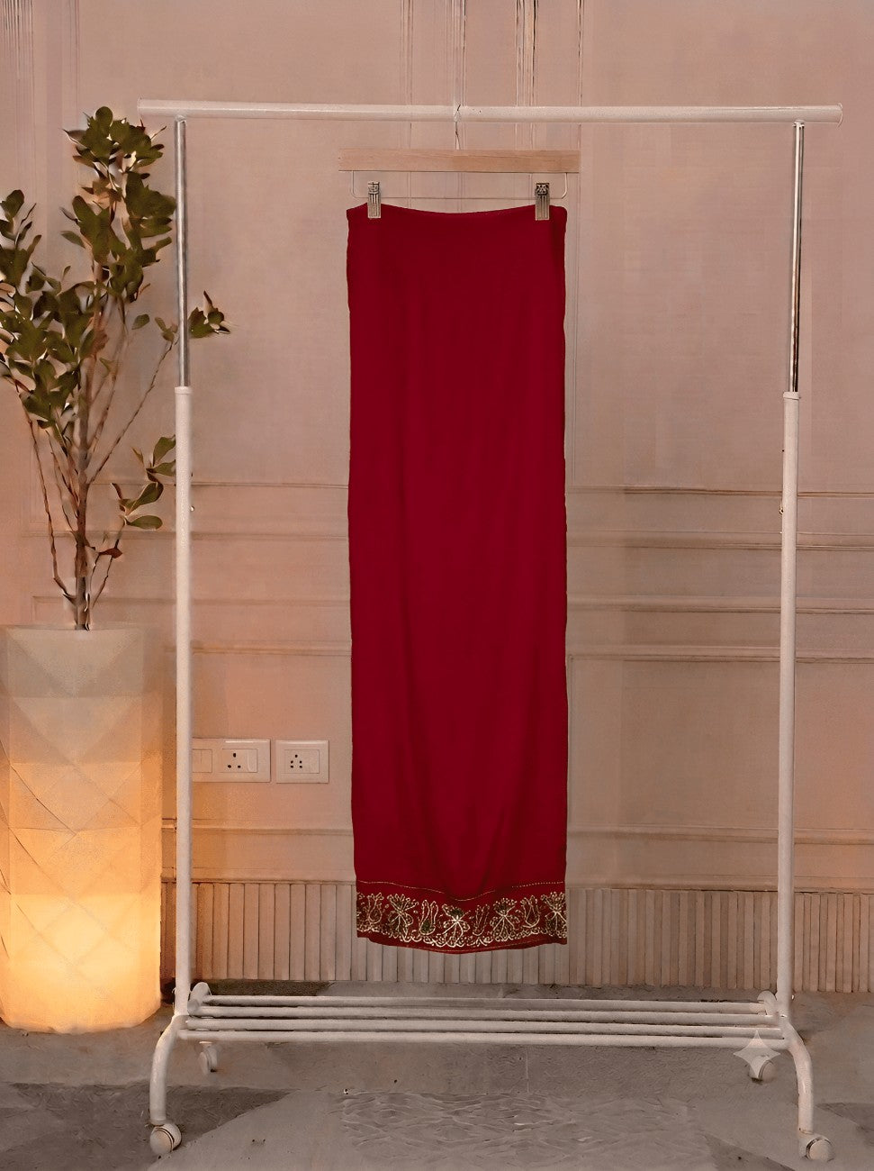 Maroon red bottom fabric for zari embroidered unstitched suit set