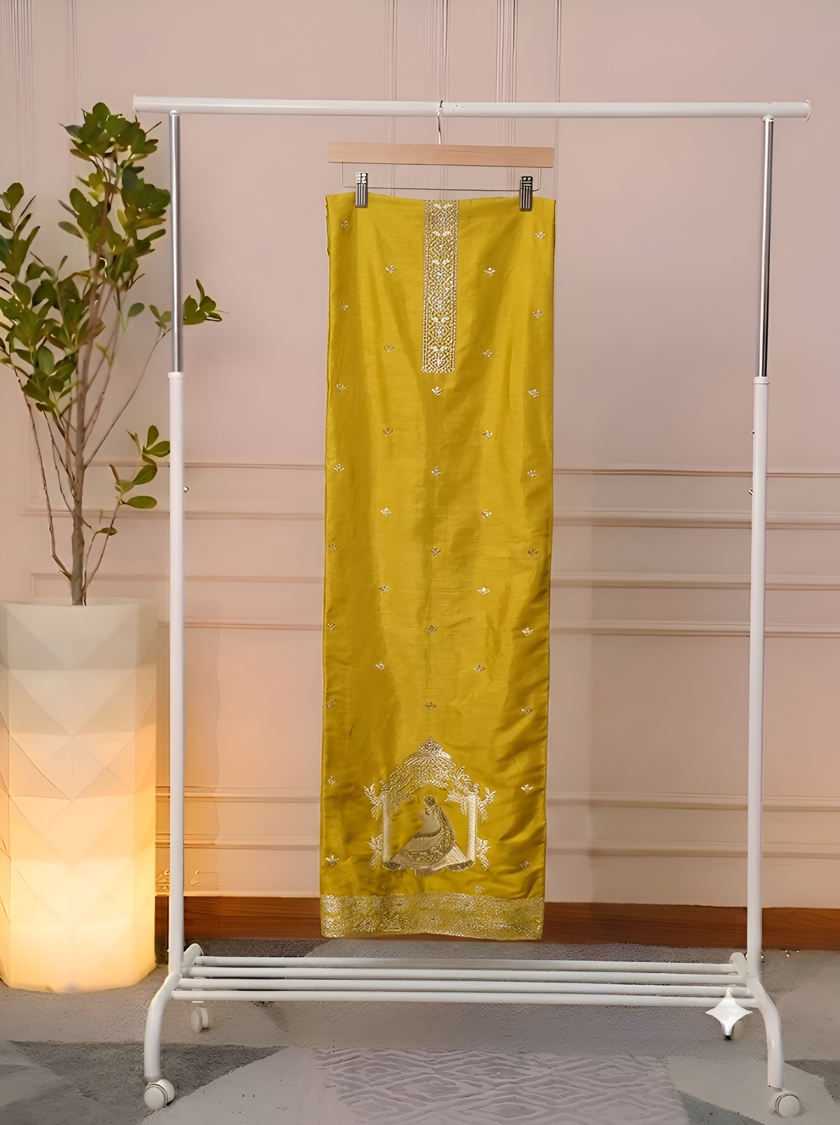  Mustard Yellow Jacquard Zari Silk Suit Set with Matching Dupatta
