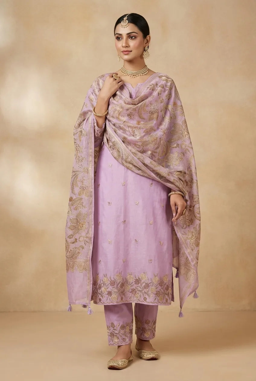 Elegant Lavender Silk Suit Set