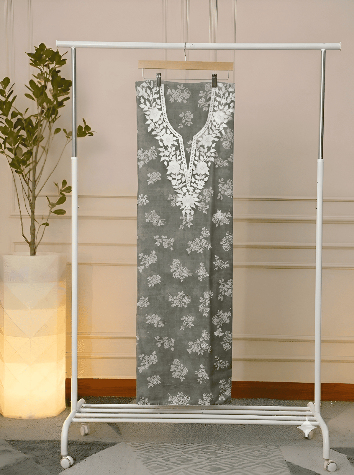Olive Rose Print Hand-Embroidered Unstitched Suit Set