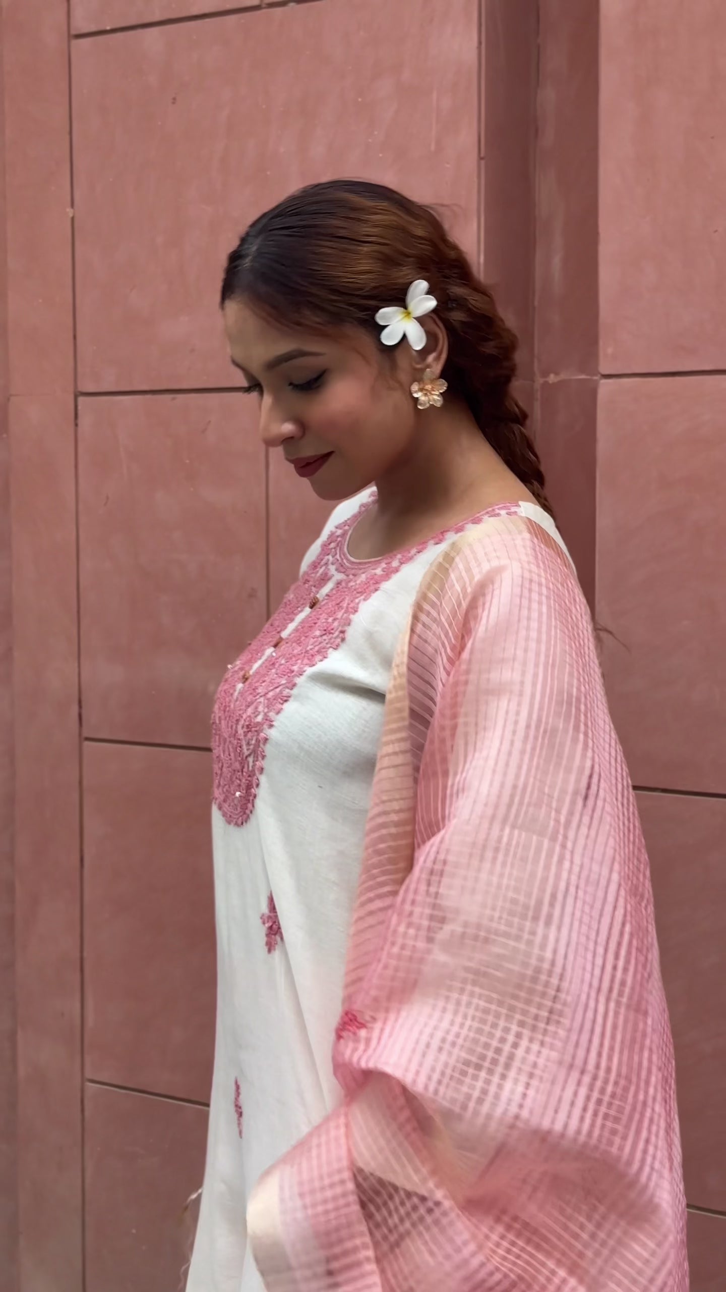 Ivory & Dusty Rose Cotton Ensemble Suit Set