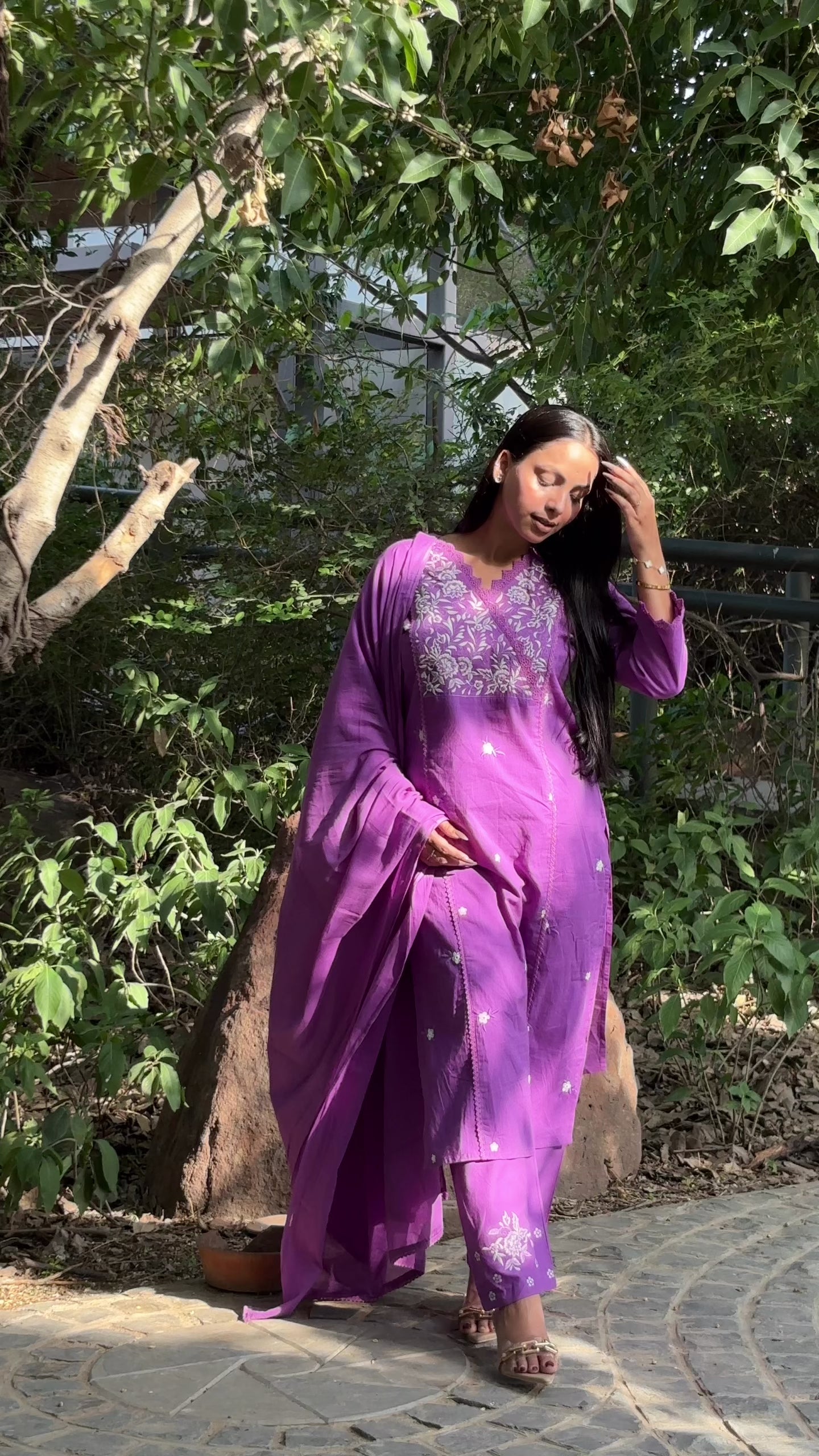 Purple Chikankari-Inspired Embroidered Suit Set