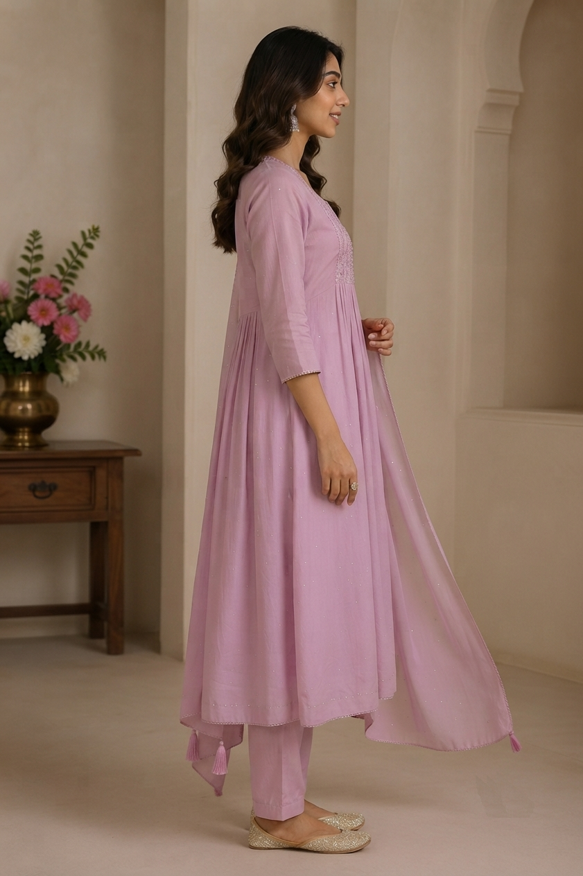 Lavender Grace Pleated Festive Kurta Set