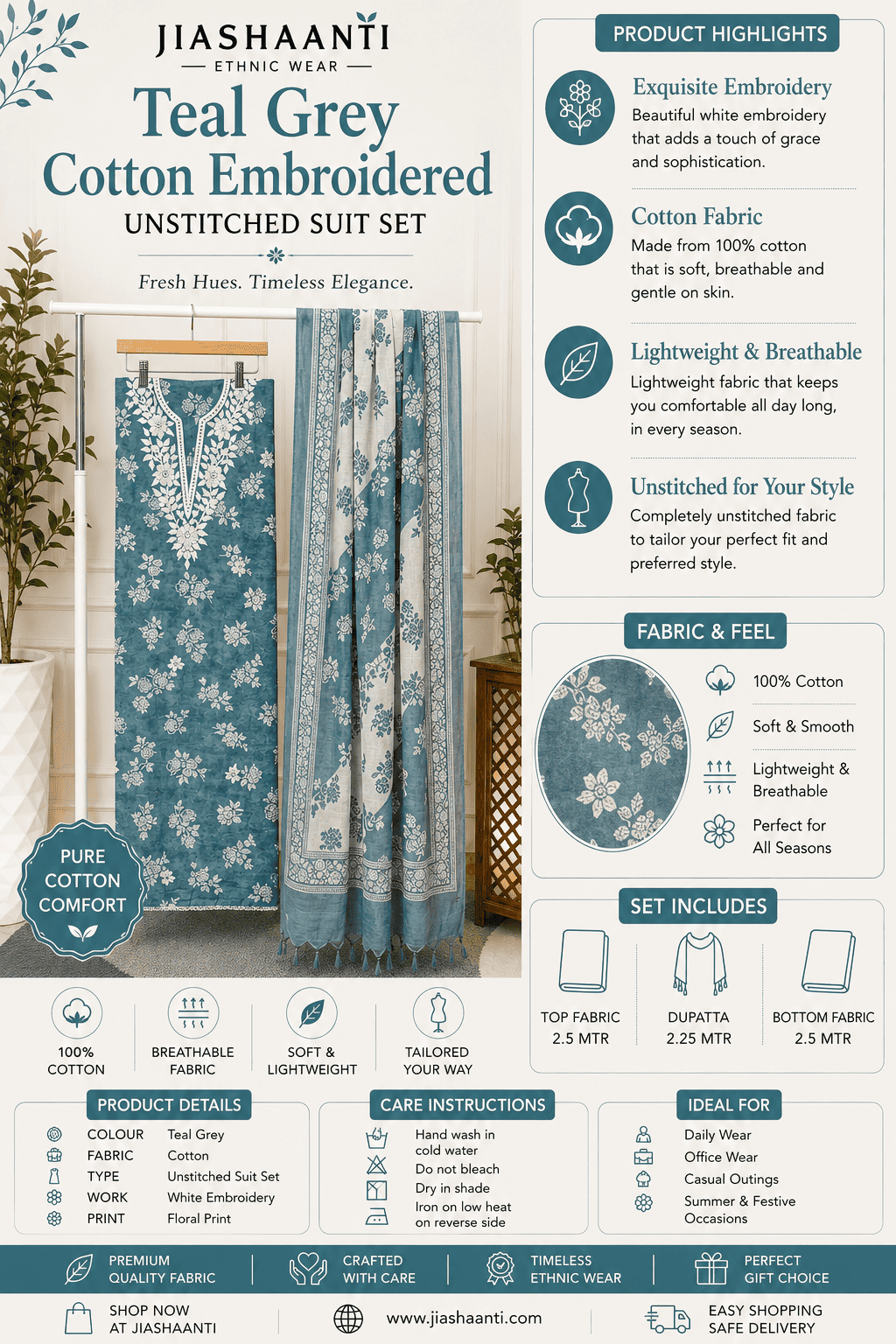 Teal Grey Suit Set Fabric Texture – Jiashaanti