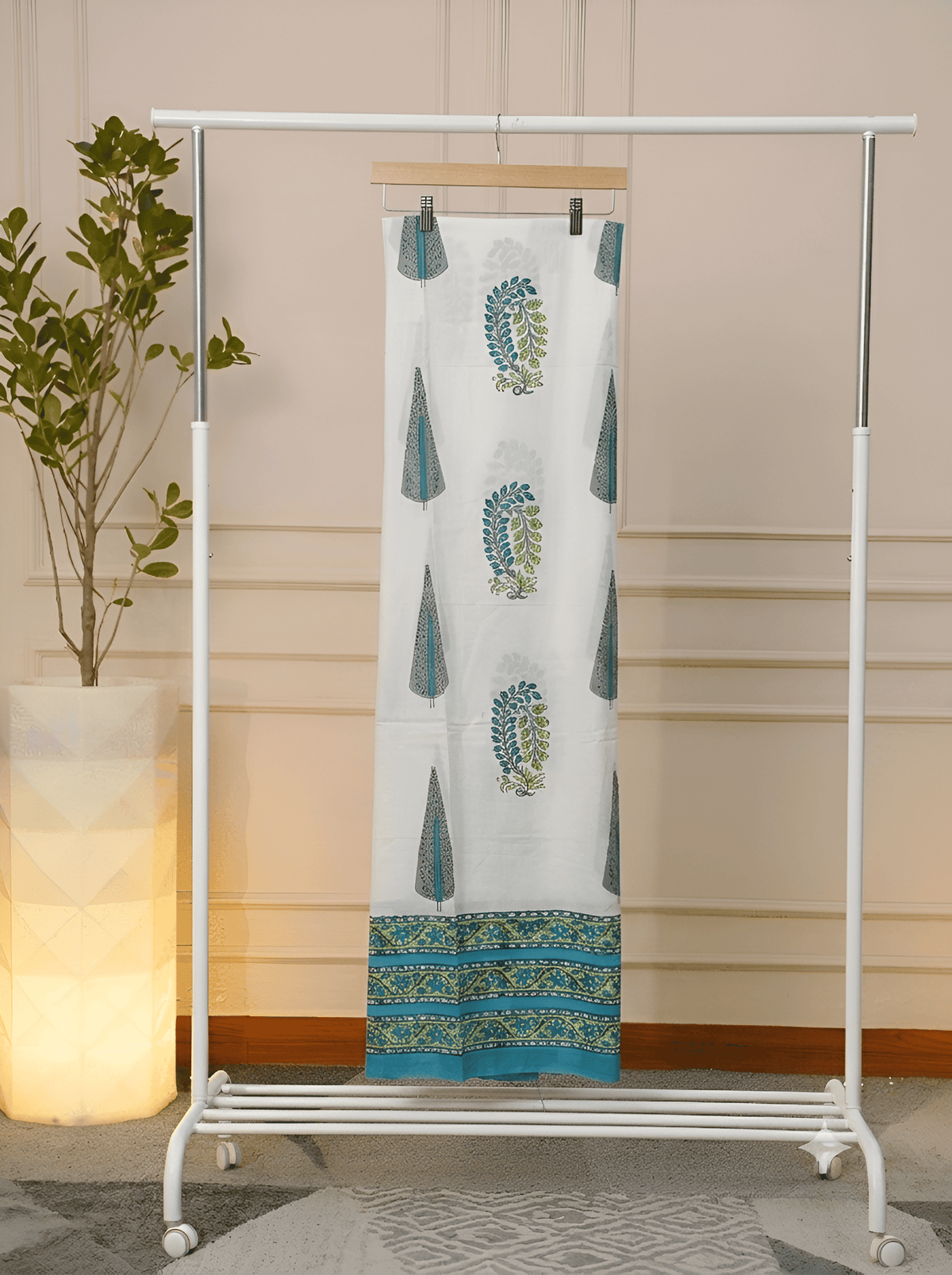 Turquoise Booti Cotton Unstitched Suit Set with Botanical Print