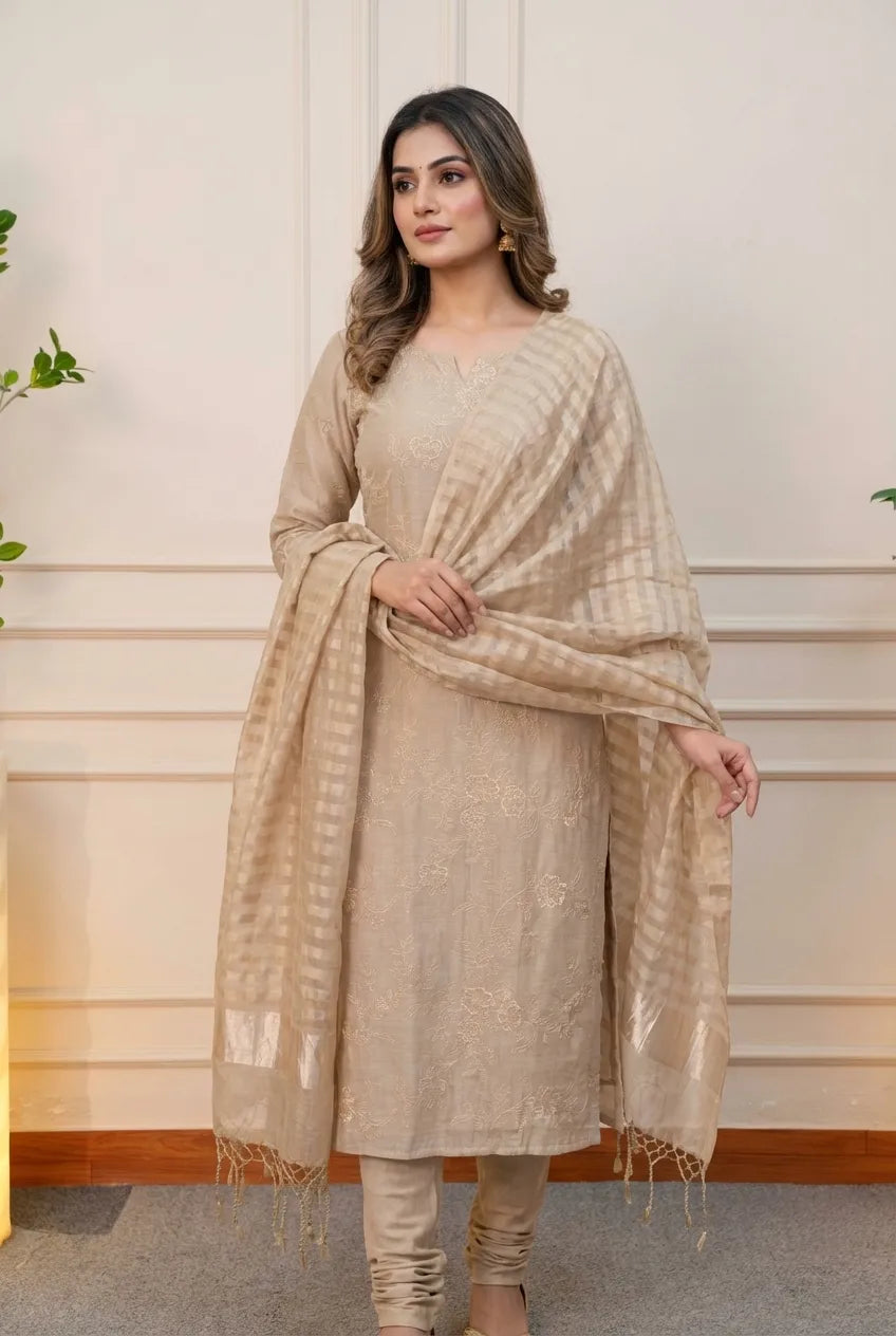Elegant Beige Traditional Suit Set