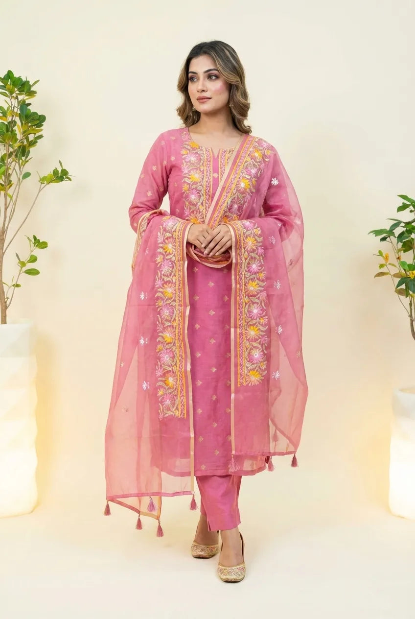 Light Pink Embroidered Unstitched Suit Set